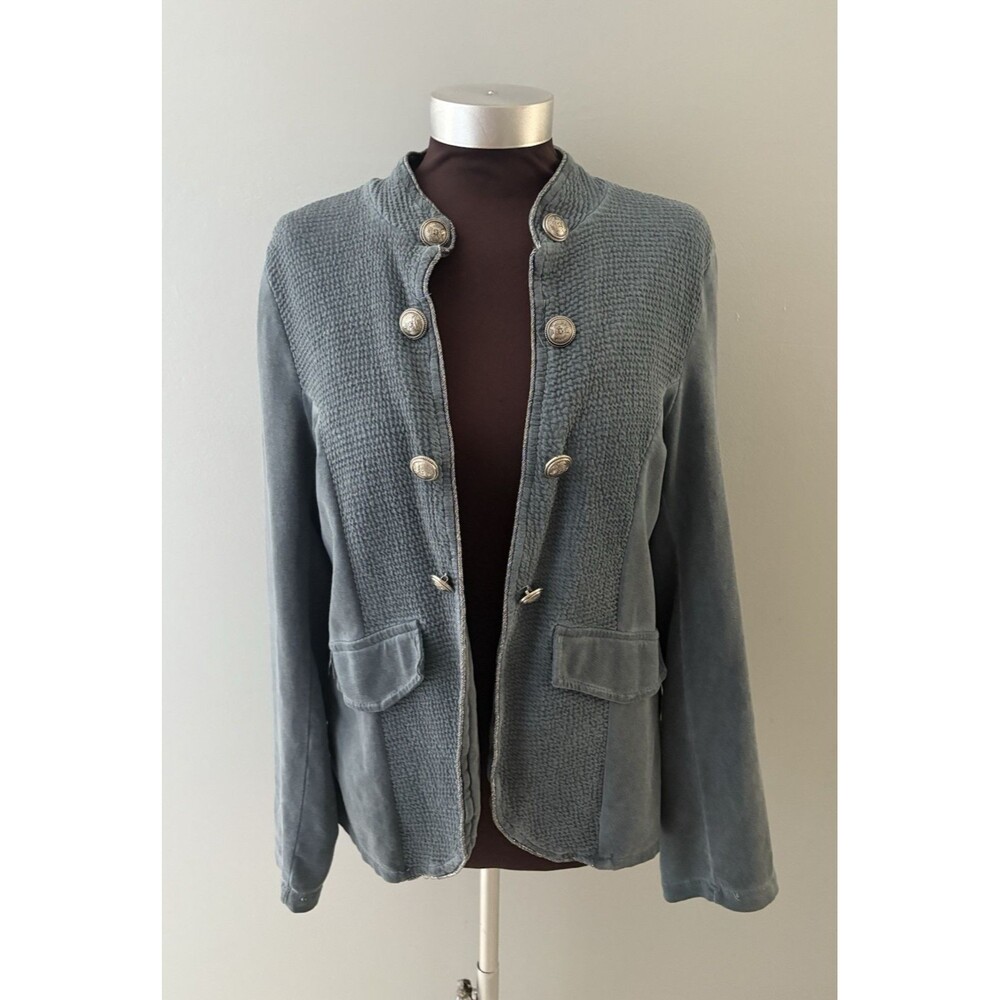 Tempo Paris Blue Cotton Military Button Jacket Womens S Cardigan Steampunk